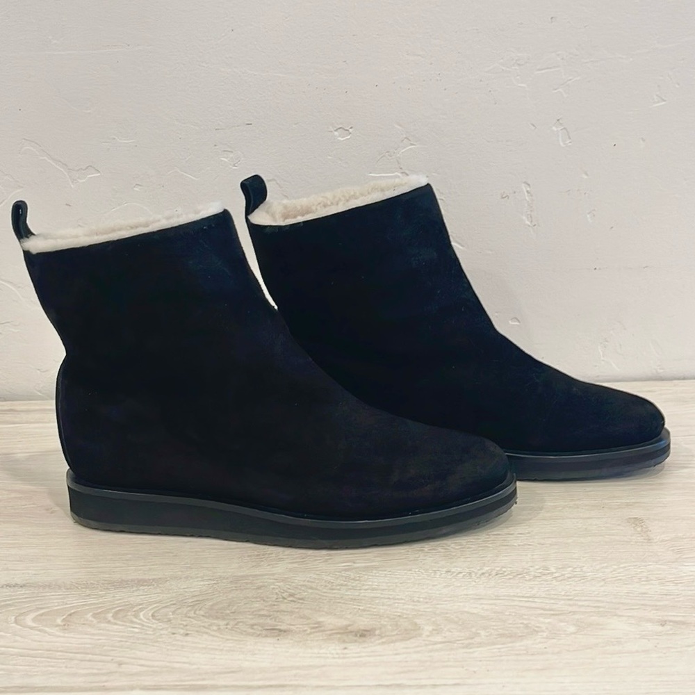 Tamara Mellon 'Inside Edge' Black Suede & Shearling Ankle Boots [Size 37.5]